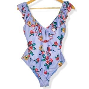 Jessica Simpson Garden Girl Frill Shoulder One Piece Swimsuit size large